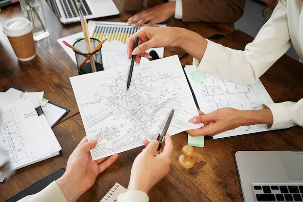 People discussing and pointing at a map