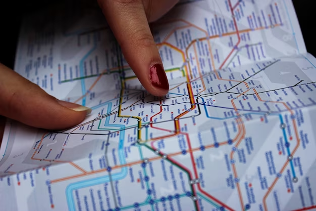 Hand pointing at a map with routes